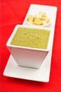 Spinach puree and bread croutons