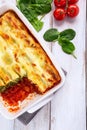 Spinach and Ricotta Cannelloni in a Baking Dish