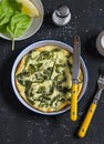 Spinach ricotta frittata on a dark stone background. Healthy delicious breakfast Royalty Free Stock Photo