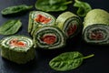 Spinach rolls with smoked salmon and cream cheese. Royalty Free Stock Photo