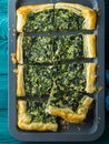 Spinach savory quiche with cream cheese Royalty Free Stock Photo