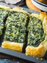 Spinach savory quiche with cream cheese Royalty Free Stock Photo