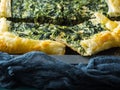 Spinach savory quiche with cream cheese Royalty Free Stock Photo