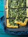 Spinach savory quiche with cream cheese Royalty Free Stock Photo