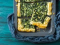 Spinach savory quiche with cream cheese Royalty Free Stock Photo