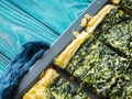 Spinach savory quiche with cream cheese Royalty Free Stock Photo