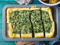 Spinach savory quiche with cream cheese Royalty Free Stock Photo