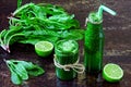 Keto drinks. Spinach Smoothie with Lime. Detox smoothies with spinach and lime. Cleaning the body. Royalty Free Stock Photo