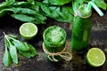 Keto drinks. Spinach Smoothie with Lime. Detox smoothies with spinach and lime. Cleaning the body. Royalty Free Stock Photo