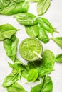 Spinach smoothies, food background, top view