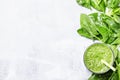 Spinach smoothies, food background, top view
