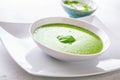 Spinach soup with green leaves in white plate Royalty Free Stock Photo