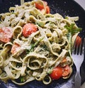 Spinach tagliatelle close-up