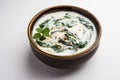 Spinach Yogurt Salad or Palak Raita served in a bowl