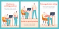 Spinal Deformity, Scoliosis and Spine Backbone Curvature Banners. Male Characters Standing and Sitting at Desk