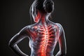 Spinal injury, sports injury, girl with highlighted red glow of spine and neck