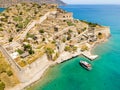 Spinalonga island with calm sea. Here were lepers humans with the Hansen\'s disease, gulf of Elounda, Crete, Greece Royalty Free Stock Photo
