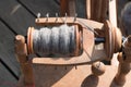 Spindle and wool, detail of a traditional spinning wheel