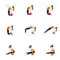 Spine extension and balance yoga asanas set with blocks