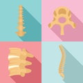 Spine orthopedic vertebra icons set, flat style