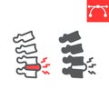 Spine pain line and glyph icon, backache and backpain, herniated disc vector icon, vector graphics, editable stroke