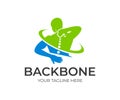 Spine pain in sacral and cervical region, human holding his back in area pain, logo design. Spine medicine and backbone health, ve Royalty Free Stock Photo
