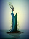 Sping fairy, spring fantasy icon fantastic spring, silhouette of woman withtree branches on the head and holding the