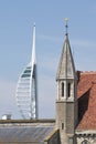 Spinnaker Tower and disused church. Portsmouth. UK