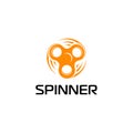 Spinner logo design. Entertaining gaming device, simple mechanism for fan, soothing. flat orange color vector