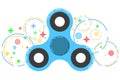 Spinner. A modern anti-stress toy in a flat style. A toy for hands and fingers. Blue colour. Multicolored pattern of different cha