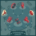 Spinners color isometric concept icons