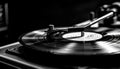 Spinning antique turntable mixes retro dance soundtrack generated by AI