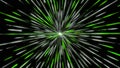 Spinning beautiful white and green glowing laser beams around the source of light. Animation. Outer space black hole Royalty Free Stock Photo