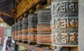 Spinning Buddhist prayer wheels, Kathmandu, Nepal Royalty Free Stock Photo