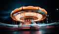 Spinning carousel ignites vibrant city nightlife excitement generated by AI