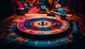 Spinning circle of blue, DJ turntable flame generated by AI Royalty Free Stock Photo