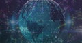 Spinning digital Earth globe hovering in virtual data network space, with glowing mesh and nodes Royalty Free Stock Photo