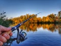 Fishing spinning on the river