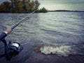 Fishing spinning on the river