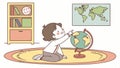 Spinning the globe: Child interacting with a globe, playful geography learning activity vector design Generative AI Royalty Free Stock Photo