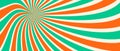 Spinning radial lines background. Orange green curved sunburst wallpaper. Abstract warped sun rays and beams comic Royalty Free Stock Photo