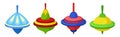 Spinning Top as Squat Toy with Sharp Point at the Bottom Vector Set Royalty Free Stock Photo