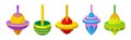 Spinning Top as Squat Toy with Sharp Point at the Bottom Vector Set Royalty Free Stock Photo