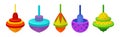 Spinning Top as Squat Toy with Sharp Point at the Bottom Vector Set Royalty Free Stock Photo