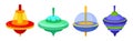 Spinning Top as Squat Toy with Sharp Point at the Bottom Vector Set Royalty Free Stock Photo