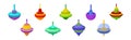 Spinning Top as Squat Toy with Sharp Point at the Bottom Vector Set Royalty Free Stock Photo