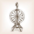 Spinning wheel sketch style vector illustration Royalty Free Stock Photo