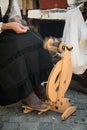 Spinning wheel used to turn wool into yarn Royalty Free Stock Photo