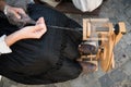 Spinning wheel used to turn wool into yarn Royalty Free Stock Photo