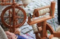 Spinning yarn from wool Royalty Free Stock Photo